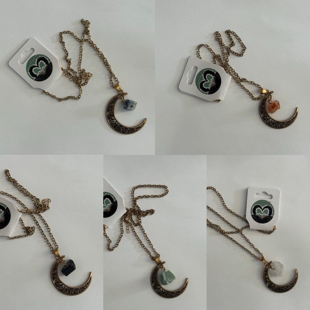 Gold Crescent Moon Necklace with Raw Gemstones (Sold Separately)